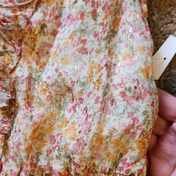 Parker Pink and Cream Floral Ruffle Blouse - Picture 5 of 7